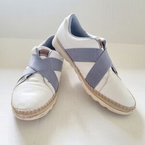 Bottero sneakers size 9 white slip-on blue cross straps jute trim